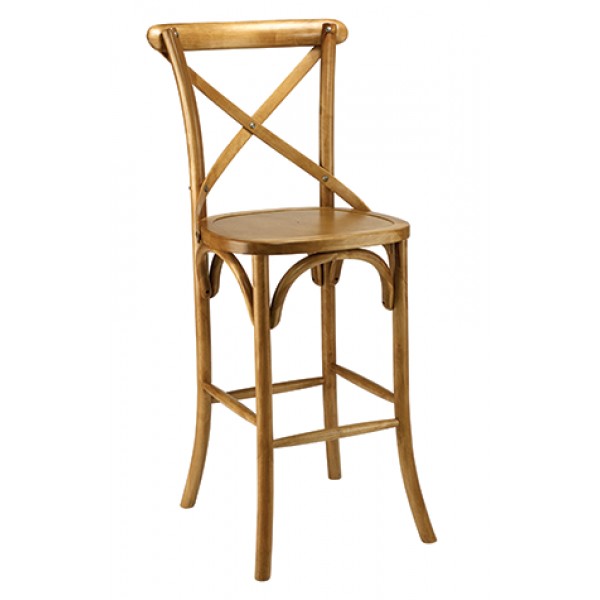 Rustic Cross Back Wood Barstool